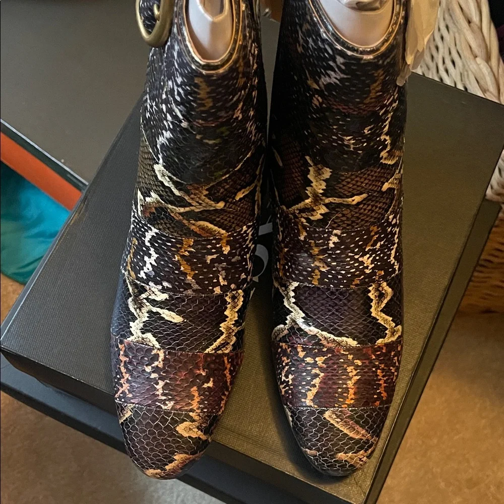 Coach Snake-Print Ankle Boots with Buckle - Black/Brown/Cream - Picture 4 of 8